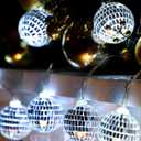 BBTO LED Disco Ball String Light Battery Powered Mirror Balls Ornaments for Outside Backyard Porch 70s 80s Disco Party Supplies(1.57 Inch, Silver White)