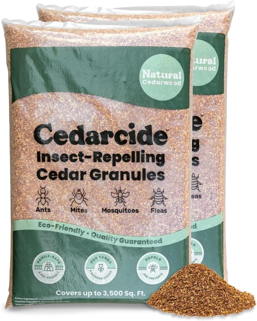 Cedarcide Lawn, Home & Garden Cedar Granules | Repels Fleas, Ticks, Ants & Mosquitoes | Smells Great, Easy to Use | Family & Pet Safe | 2 Bags (16 Lbs)