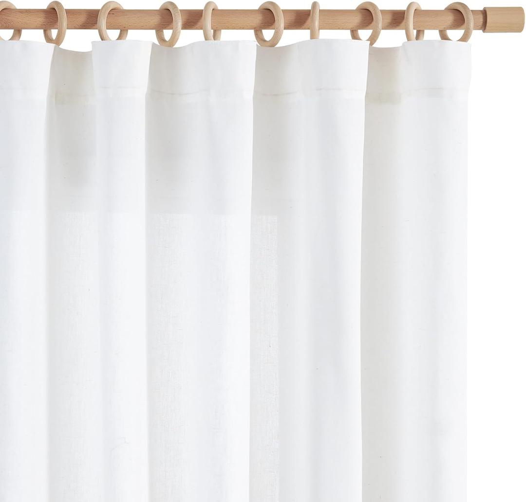 jinchan Semi Sheer Curtains 90 Inches Long 2 Panel Set White Linen Curtains for Living Room Farmhouse Drapes Living Room Bedroom Decorative Light Filtering Drapes Rod Pocket/Back Tab 50W x 90L