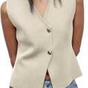 Sweater Vest Women Vest Tops Button Down Sleeveless Cute Vest 2025 Summer Spring Work Business Casual Outfits (Small, Light Khaki)