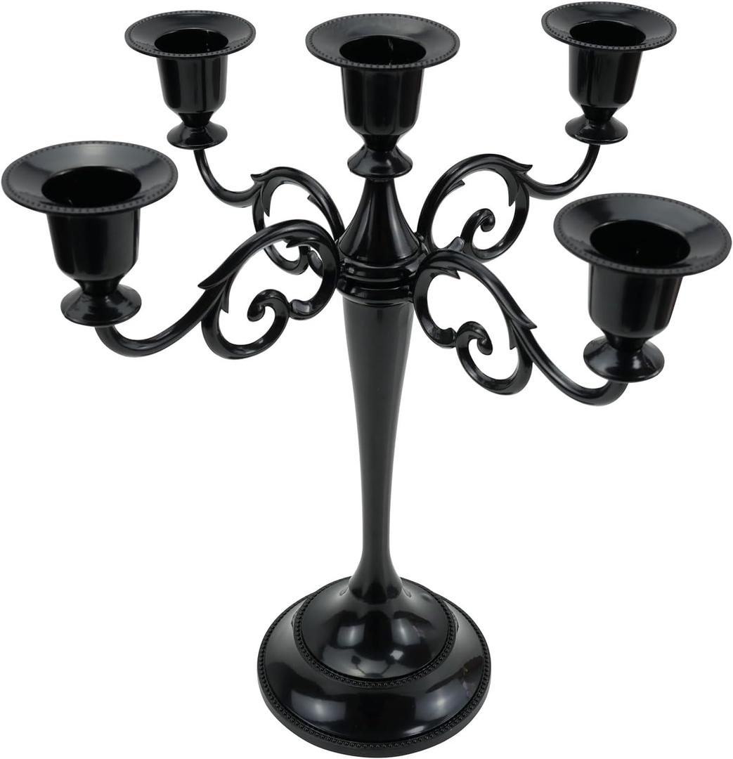 Metal Candle Holders 5 Wicks Black Candle Holders for Candlesticks Taper Candles10.6 inch Tall Candelabra, for 1/2-1 inch Pillar Candles Diameter Each,Candle Stand Decoration