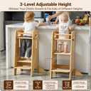 COSYLAND Toddler Standing Tower Kitchen Stool Adjustable Toddler Tower | Super Stable Toddler Kitchen Tower Helper, 3 Levels Adjustable Wooden Learning Tower for Kids (All Natural)