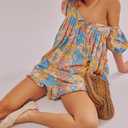 ROAONOCOMO Women Floral Pajama Set Ruffle Puff Sleeve Peplum Shirt Coquette Pj Set Bow Babydoll 2 Piece Shorts Outfit (Yellow, S)