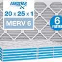 Aerostar 20x25x1 MERV 6 Pleated Air Filter, AC Furnace Air Filter, 6 Pack (Actual Size: 19 3/4"x24 3/4"x3/4")