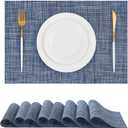 Leetaltree Deep Navy Woven Placemats Set of 8 - Heat Resistant Non-Slip Place mats for Dining Table, Washable Durable PVC Vinyl Woven Table Mats(Deep Navy, 8)