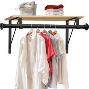 Closet Rod, 17 to 51 Inch Clothes Rods 1.3 Inches Heavy Duty Adjustable Closet Pole for Hanging Clothes and Heavy Duty Hanging Clothes Rod Bracket Closet Pole Support (Black)