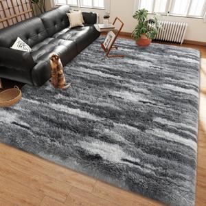 Shag Rugs for Living Room 5x7, Ultra Soft Abstract Grey Big Fuzzy Rugs for Bedroom, 5 x 7 Fluffy Shaggy Plush Carpet Girls Kids Room Dorm Upgrade Non-Slip