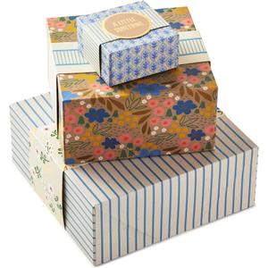 Hallmark Gift Boxes 3-Pack Assorted Sizes (Flowers and Stripes) for Birthdays, Bridal Showers, Mother's Day, Best Friends, Gifts for Her, Wrapped Treats and Cookies (Blue, yellow)