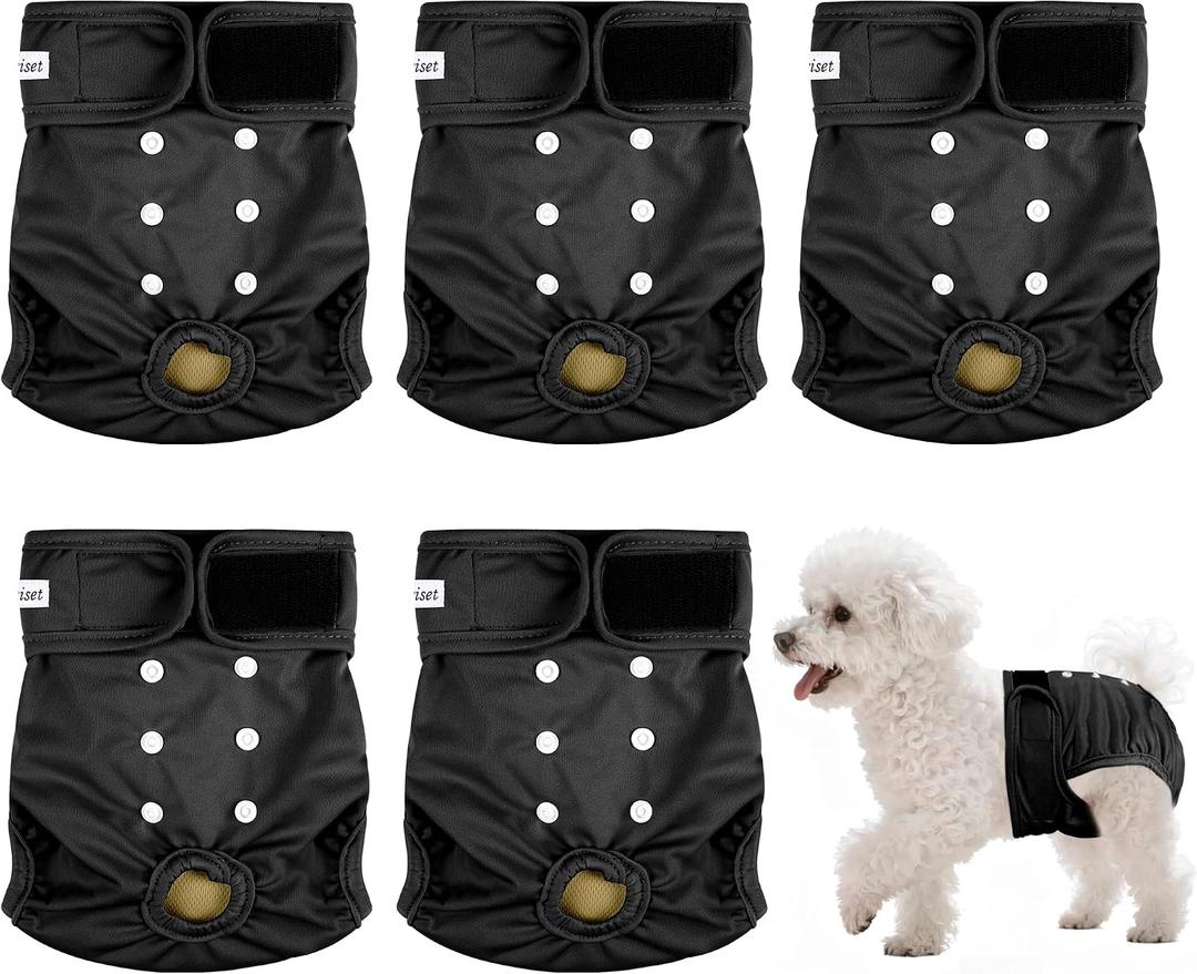 Dog Diapers Female 5pcs,Reusable Dog Doggie Puppy Doggy Diapers Female, Period Panties in Heat, Black, XLarge
