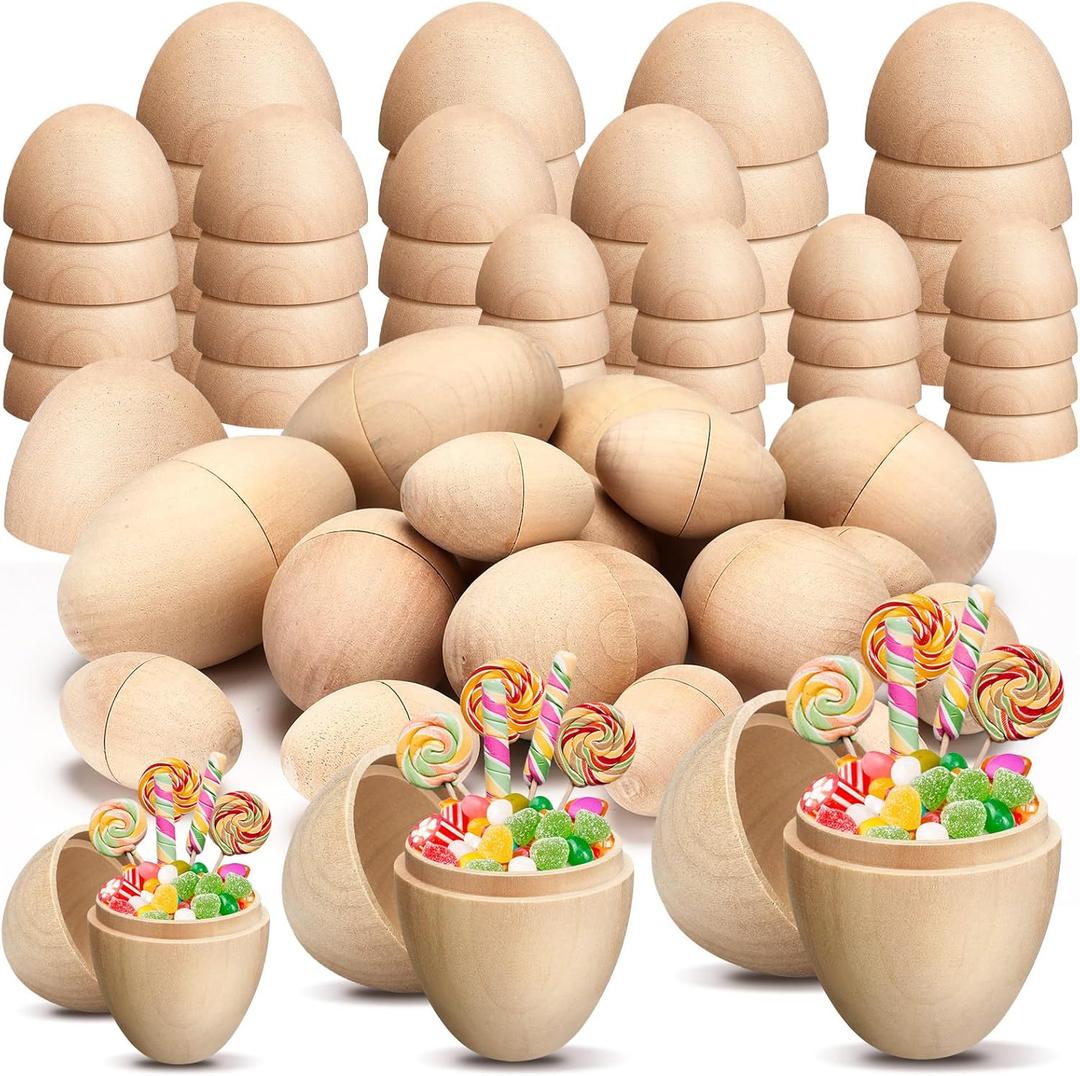 16 Pcs Large Easter Fillable Unfinished Wooden Eggs 4.33 inch 3.15 inch and 2.36 inch for Easter Egg Hunt Basket Stuffers Game Supplies Party Favor DIY Painting Art Craft Decorations Home Decor