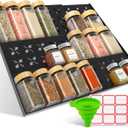 Adjustable 3-Tier Drawer Spice Organizer – Thick Plastic, Non-Slip, Fits 11"-22" Kitchen Drawers, Includes Labels & Funnel (No Jars)