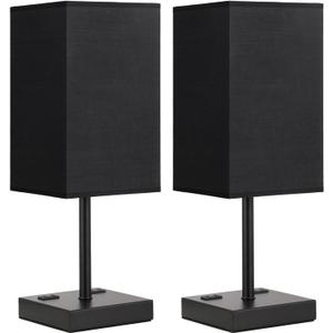 Plus Set of 2 Black Lamp for Nightstand - Touch Lamps for Bedroom, 5000K White Light for Living Room, Bedside Table Lamp for Men (17.4 in)