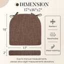 Basic Beyond Chair Cushions for Dining Chairs with Ties and Removable Cover, 2" Thick Seat Cushions for Kitchen Chairs, Set of 6, 17" x 16", Brown