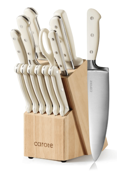 carote Premium Knife Set,High Carbon Stainless Steel Forged,Sharp Knives Set for Kitchen,Triple-rivet Ergonomic Handle,Hundreds Years of Masterful Craftmanship(Ivory,15PCS)