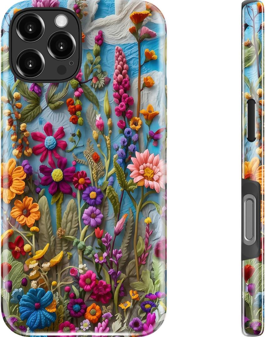 DEENAKIN Cute Case for iPhone 16 Pro,Preppy Floral,Wireless Charging | Dual-layer Soft Silicone + Hard Shell, Aesthetic Wildflower Designs, Slim Fit Phone Cover for Women Girls