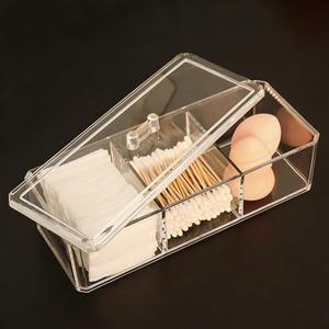 Qtip Holder Dispenser 3 Compartments Cotton Ball Swab Holder with Lid Clear Bathroom Dresser Organizer Tea Bag Holder Acrylic Organizer for Cotton Ball and Swab, Round Pads, Hair Accessories
