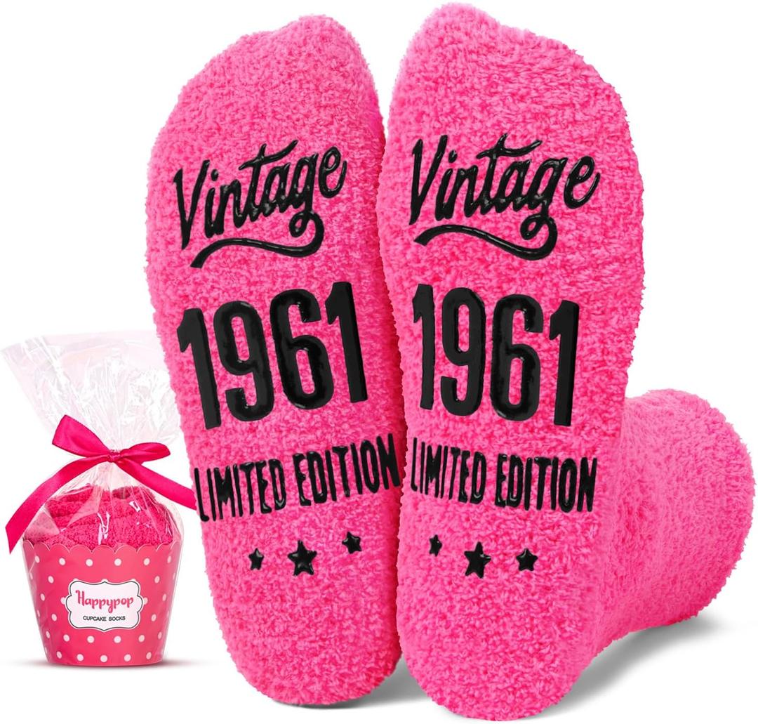 HAPPYPOP 1955 1960 Birthday Gifts - 61 62 63 64 65 66 67 68 69 70 Birthday Socks for Women (Pink)