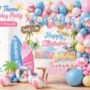 Surf Birthday Party Decorations, Beach Birthday Party Decorations for Girls, Summer Hawaii Wave Surf's Up Birthday Supplies Balloon Garland Surfboard Cardboard for Surf-Themed Bday Girl Decor Kit