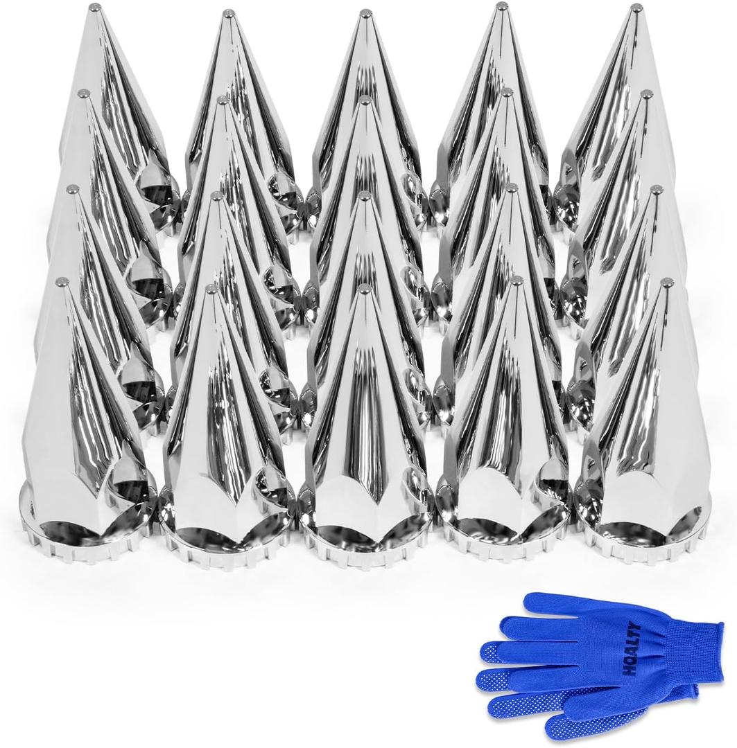 20Pcs Lug Nut Covers 32mm/33mm Spike Nut Covers ABS Chrome Plastic Anti-Rust Thread-on Pointed Nut Cover Caps for Semi Truck