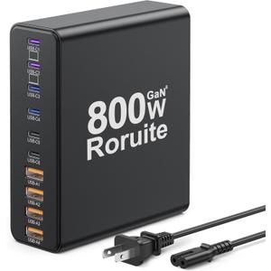 800W USB C Charging Station, 120W PD GaN5 Super Fast USB C Charger Block-10 Port, Type C for PC Laptop MacBook Pro/Air Charger Compatible with iPhone 17 16 15 14 13 12 Pro Max, iPad, Galaxy (Black)