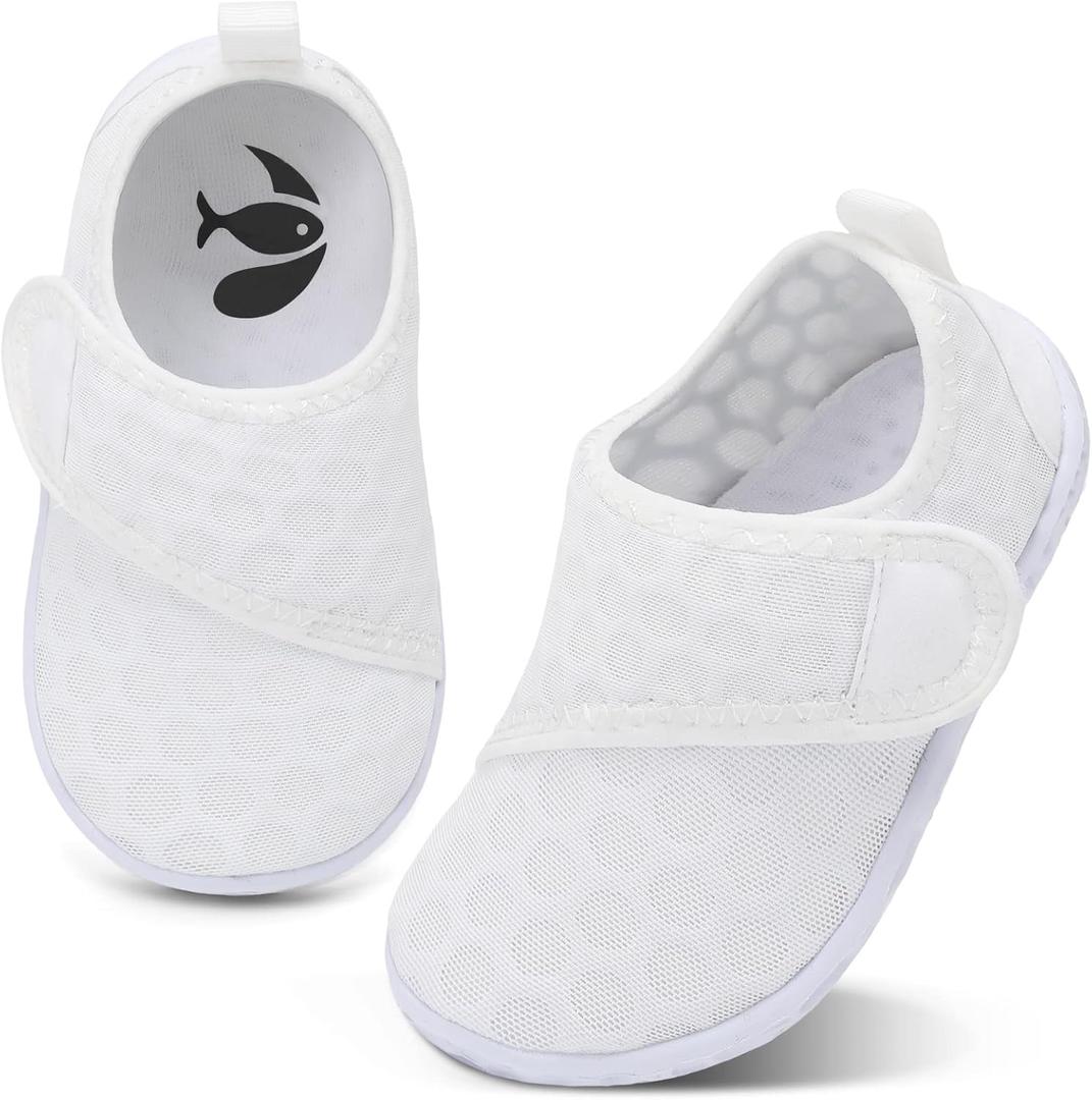 shopUAL Toddler Water Shoes Kids Girls Boys Beach Aqua Socks Skin Barefoot Walking Water Shoes Quick Dry Non-Slip Breathable Swim Pool Surf (White)