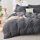 HYMOKEGE Full Size Comforter Sets Seersucker 7 Pieces, All Season Luxury Bed in a Bag for Bedroom, Bedding Set with Comforters, Sheets, Pillowcases & Shams, Dark Grey