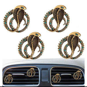 4PCS Bling Cobra Auto Air Freshener Vent Clip, Alloy Rhinestone Vent Clips Car Accessories,Auto Vehicle Auto Interior Decorations Badges Adapt for Women Man (Golden)