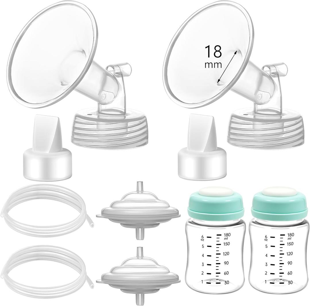 Momstouch Pump Parts Compatible with Spectra S1/S2/9 Plus, Not Original Accessories, Full Set Replacements Include 18mm Flanges, Duckbill Valves, Backflow Protectors, Tubings and Bottles
