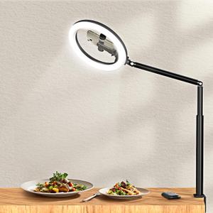 10.5" Ring Light Overhead Phone Mount - Selfie Ring Light with Stand Phone Holder, 360 Rotate Flexible Arm Clamp Desk Light Tripod for Photography Cooking Filming Video Recording YouTube Tiktok