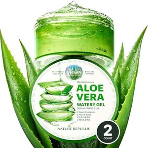 Nature Republic MILD & MOISTURE ALOE VERA WATERY GEL (2 PCS) Quick Hydration & fast absorbing non-sticky texture, Aftersun & Aftershave, Moisturizing Face Skin & Hair,korean skin care All Skin Types 3 Pack