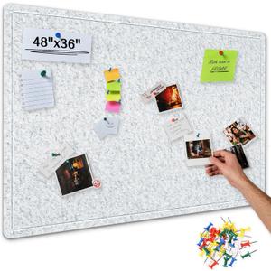 Foldable Bulletin Board, 48x36 Inch Cork Board Alternative, Felt Pin Board for Wall Mounting, Photo Board Self-Adhesive Surface, Vision Board Decoration for Office, Home, Classroom, 35 Pushpins, Gray
