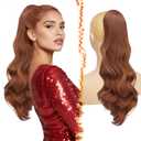 BARSDAR Medium Auburn Wavy Drawstring Ponytail Extensions  20 Inch Drawstring Comb Clip in Ponytail Extensions for Women, Synthetic Natural Looking Curly Wavy Auburn Pony Tails Hairpieces