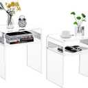 Clear Acrylic End Table 2-Tier Bedside nightstand for Living Room Bedroom Home Decor (Clear Double)