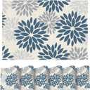 Artoid Mode Floral Vinyl Plistic Placemats Set of 6, Washable Heat Resistant Non-Slip Woven Plastic PVC Place Mats for Farmhouse Holiday Party Kitchen Dining Decor (12" x 18", Rectangular 6 Pcs, Beige/Blue)