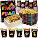 131 Pcs Taco Bar Supplies Kit Serving Party Mexican Cinco De Mayo Party Decorations Fiesta Bar Sign 3 Dividers Food Trays Paper Cups and Snack Holder for Taco Tuesday Supplies