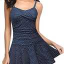 SHEKINI Women's Crossover Ruched Skirt One Piece Swimdress Swimsuit Bathing Suit XL