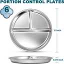 EWFEN Stainless Steel Toddler Plate Set of 6, 9" Portion Control Plates Divided Plate for Adults Kids Balance Lunch, Non Slip | Unbreakable Toddler Baby Feeding Set Dishwasher Safe