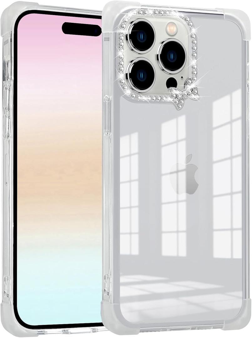 Compatible with iPhone 15 Plus Case Clear Bling Diamond Rhinestone Design Cute for Girls Women with Four Corner Protection Cool Luxury Fashion Girly Slim Soft Protective Transparent Phone Case