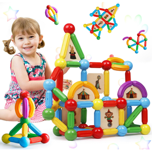 MAGBLOCK 90PCS Magnetic Building Sticks Toy Building Blocks Gift for Boys and Girls, Magnet Sticks Balls and Rods Sets, Sensory Montessori Toys for Preschool Toddlers Kids