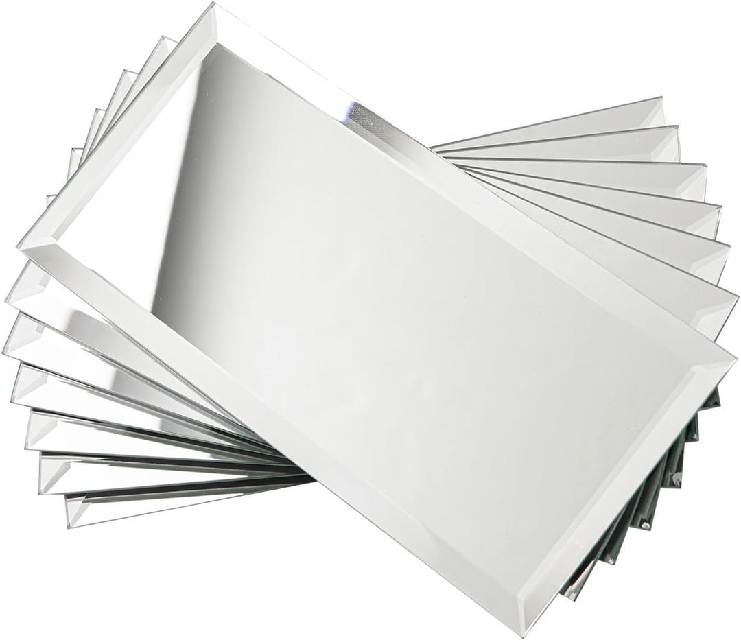 Peel and Stick Mirror Tiles, 4x8 Inch Beveled Mirror Subway Tiles for Kitchen Backsplash Bathroom Wall 26 Pcs (Silver)