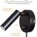 Surface Wall Mounted Reading Light Sconces Lamp Physical Knob Dimmer Switch LED 5W Warm White 3000K (Black Plug Cord)