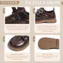 ISINSER Toddler Boys Girls Classic Dress Shoes Little Kid PU Leather Comfort Rubble Sole Oxford School Uniform Wedding Flats (04 Brown)