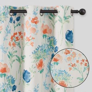 100% Blackout Floral Curtains 63 Inch Length for Bedroom, Watercolor Red Blue Room Darkening Thermal Insulated Grommet Window Curtains, Living Room Flower Patterned Drapes 2 Panels Set