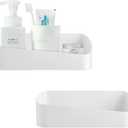 SUNFICON 2 Pack Adhesive Bathroom Shelf Organizer Shower Caddy No Drilling Shower Shelf Bath Essentials Shampoo Spice Holder 4 Clear Adhesives for Shower Room Bathroom Kitchen White
