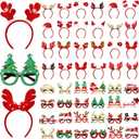 Giegxin 48 Pcs Christmas Headbands Christmas Glasses Frame Set Include 24 Sunglasses Xmas Glitter Eyewear 24 Headwear Head Boppers Photo Props for Kids Holiday Party Favors