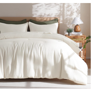 PHF 3 Pieces Cream Waffle Weave Comforter Set King Size - Ultra Soft Textured Waffle Comforter with 2 Pillow Shams, Lightweight Breathable Comfy Bedding Set for All Season, Cream