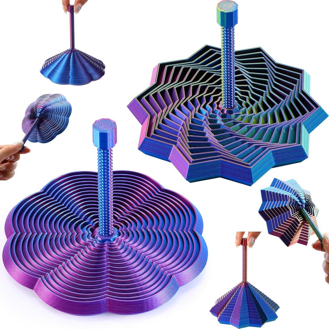 Upgraded 3D Printed Star Fidget Toy Adults with Detachable Handle, Dual Motion Sensory Toy with Auditory Feedback, Color-Changing Spiral for Relief and Focus, Gift for ADHD and Office Desk (2Pack)