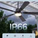 EDISHINE 52" Outdoor Ceiling Fan with Light, IP66 Waterproof Gazebo Hanging Fan, 5200 CFM, 3CCT, APP/Remote Control, 5 Wood Blade, 6-Speed Winds, Plug in Ceiling Fans for Patios Porch Pergola, Black