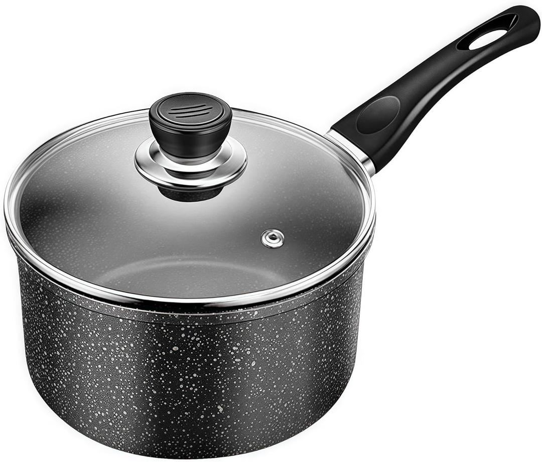 Komost 2 Quarts Nonstick Saucepan with Glass Lid, Small Pots for Cooking, Detachable Handle Multipurpose Induction Compatible Cooking Pot, PFOA Free