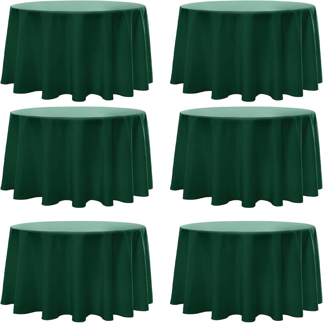 Round Tablecloth 132 Inch 6 Pack Dark Green Tablecloths Washable Decorative Linen Polyester Table Clothes Cover for Dining Table Banquets Buffet Parties and Wedding